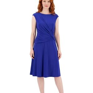 Lauren Ralph Lauren Dress Womens 16 Blue Ruched‎ Old Money Elegant Cocktail trrt